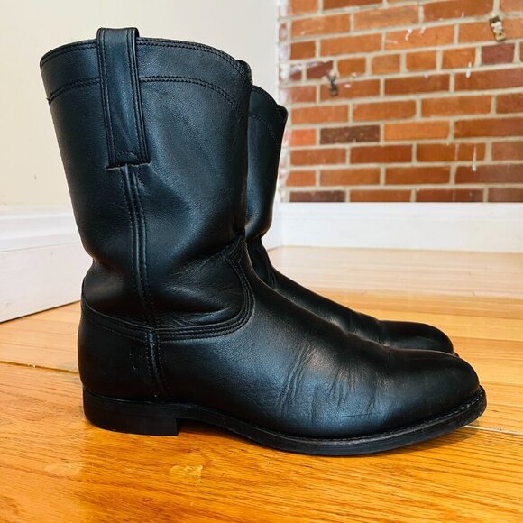 Vintage Frye Boots Western Cowboy Black Leather Roper Size 12 M US Mens - Picture 10 of 16